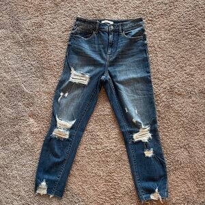 Stylish Distressed Skinny Jeans in Dark Blue